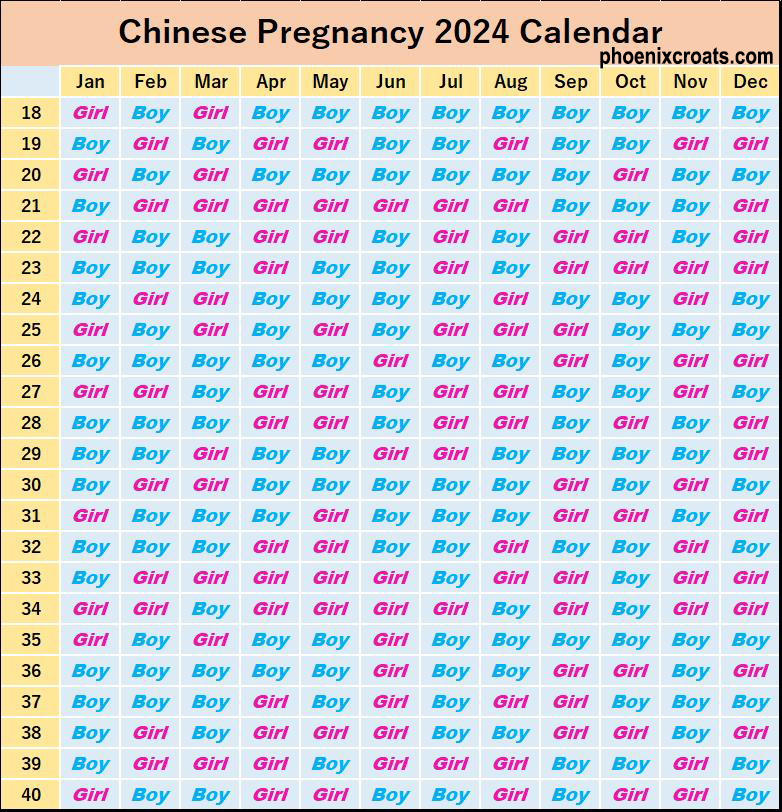 Chinese Baby Gender Calendar 2024 Phoenixcroats